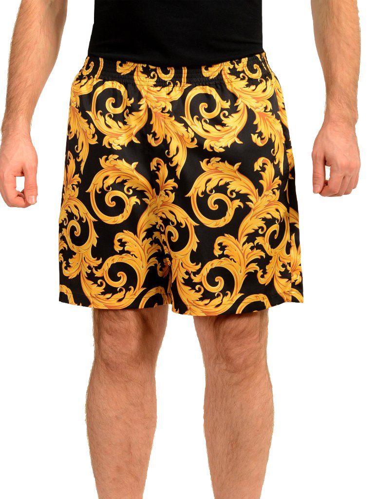 Versace Men's Barocco Print Black & Gold Casual Shorts Us 38 It 54